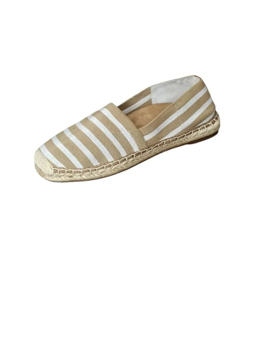 Vionic Valeri Striped Canvas Espadrille Flats Boho Slip On Shoe Tan Stripe 6